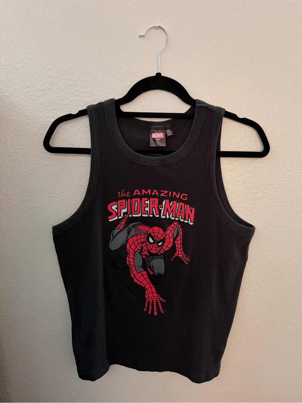 Marvel Men's Black Swim Tank with Red Spider-Man Graphic